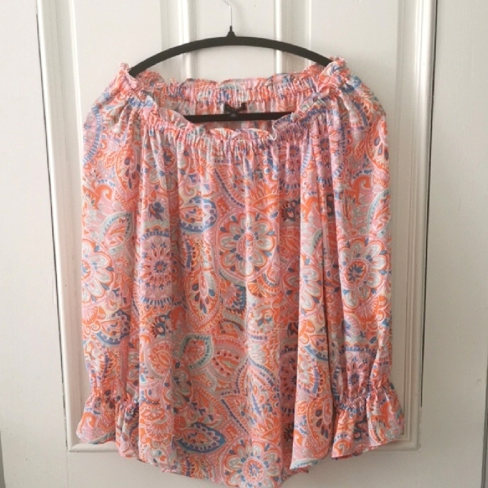 Talbots geometric paisley print blouse balloon sleeves, cottagecore size LP